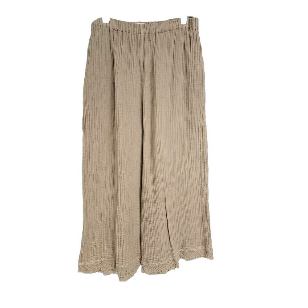 HONEST COTTON The Frayed Crop Palazzo Pants‎ Beige Cotton Wide Leg Women’s L/XL